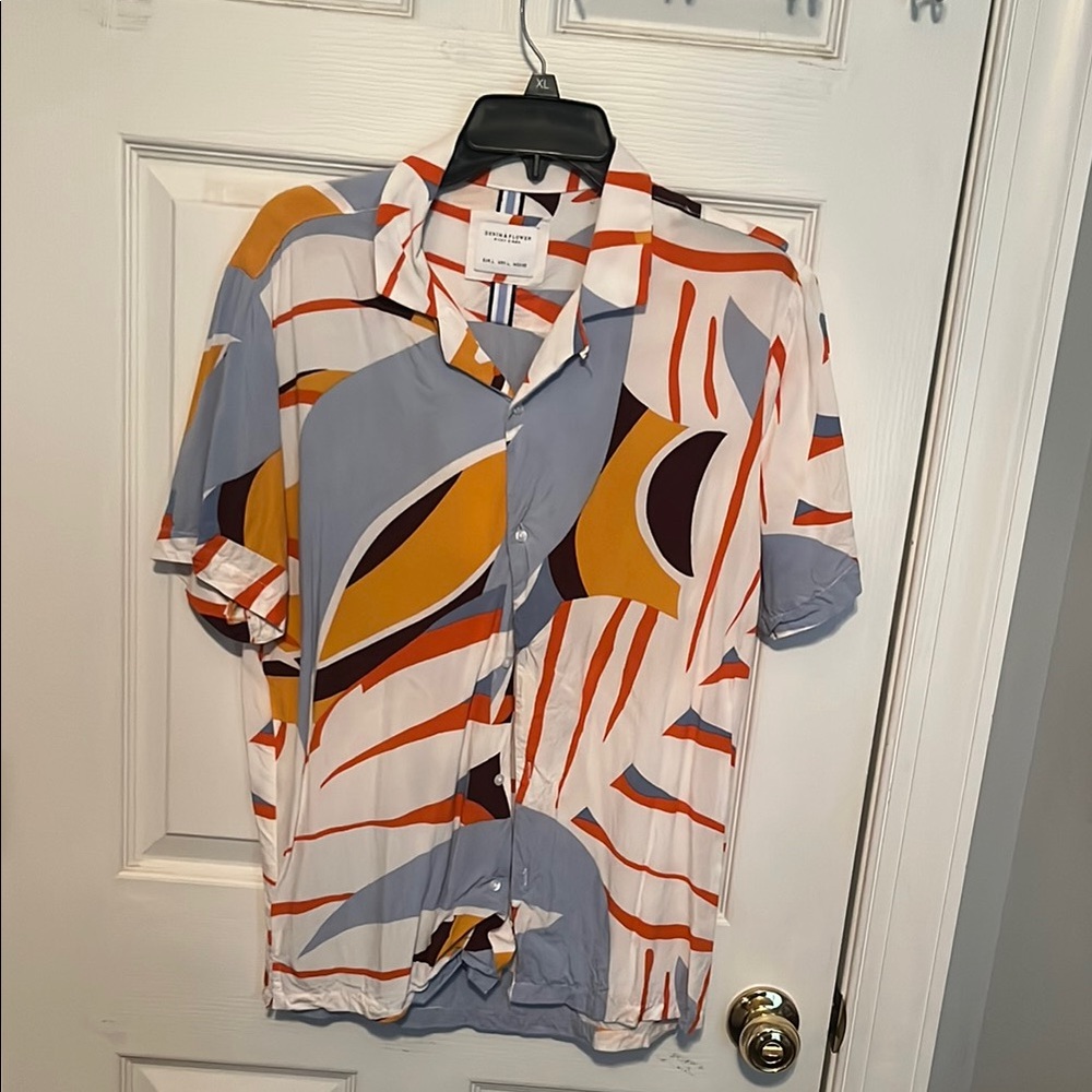 Denim & Flower Artistic Orange and Blue Casual Shirt
